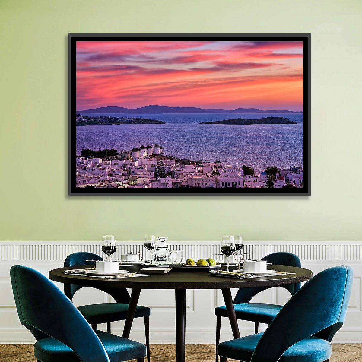 Mykonos Windmills at Sunset Wall Art