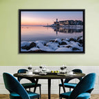 Urk Lighthouse Winter Twilight Harbor Wall Art