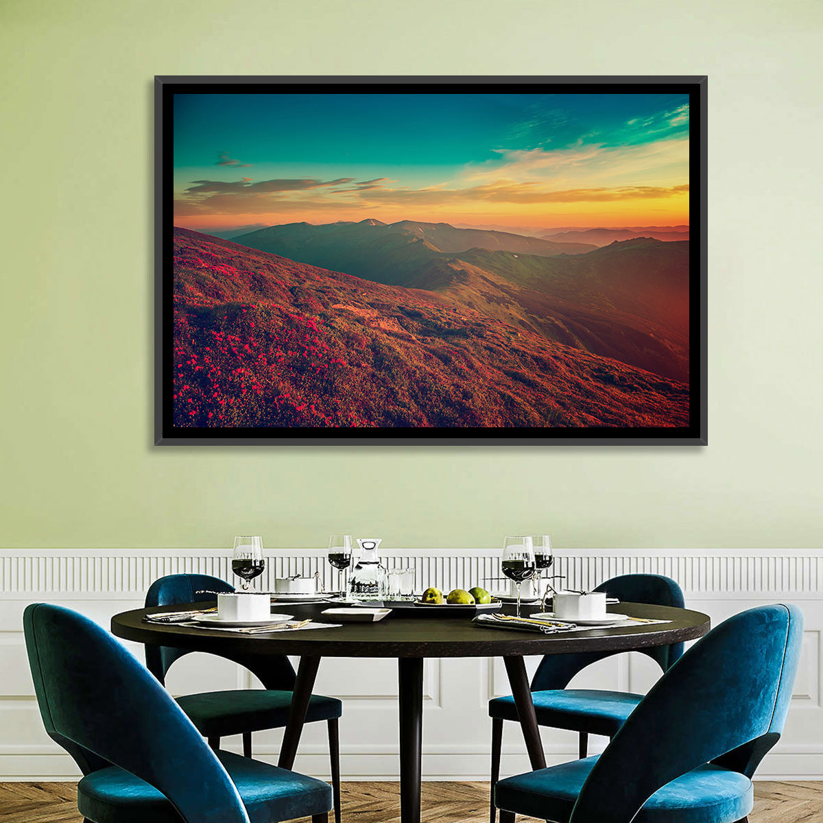 Alpine Rhododendrons at Golden Sunrise Wall Art in a room, landscape