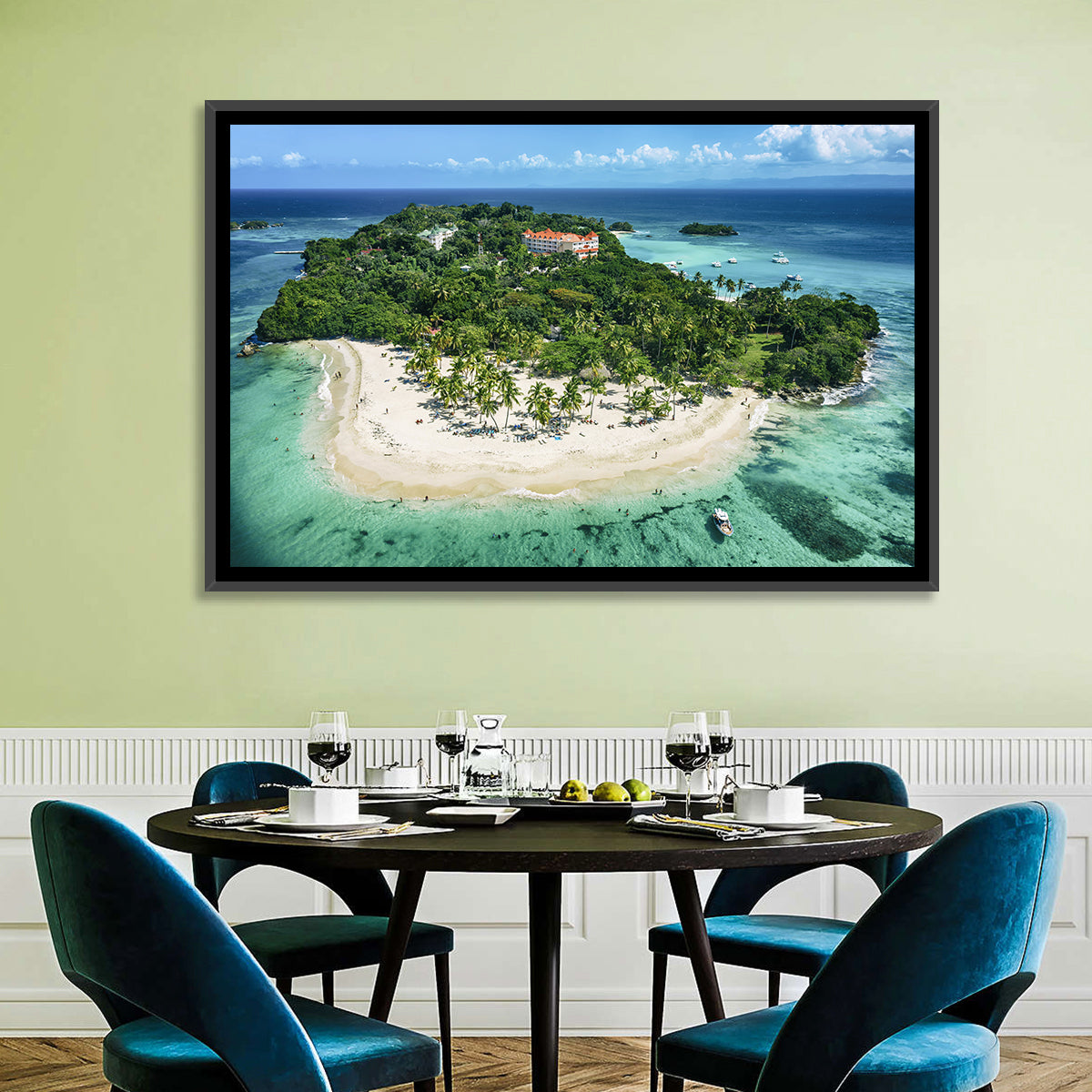 Cayo Levantado Aerial Beach Resort Wall Art in a room, landscape
