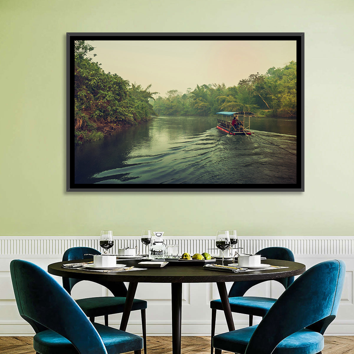 Misty Long-tail Boat on River Kwai Wall Art