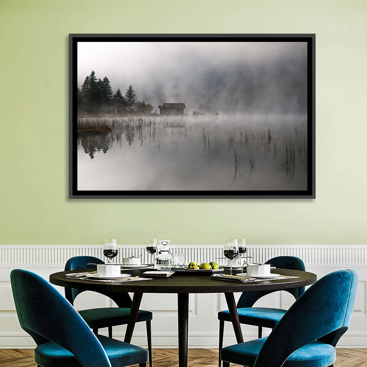 Ferchensee Morning Mist Wall Art in a room, landscape