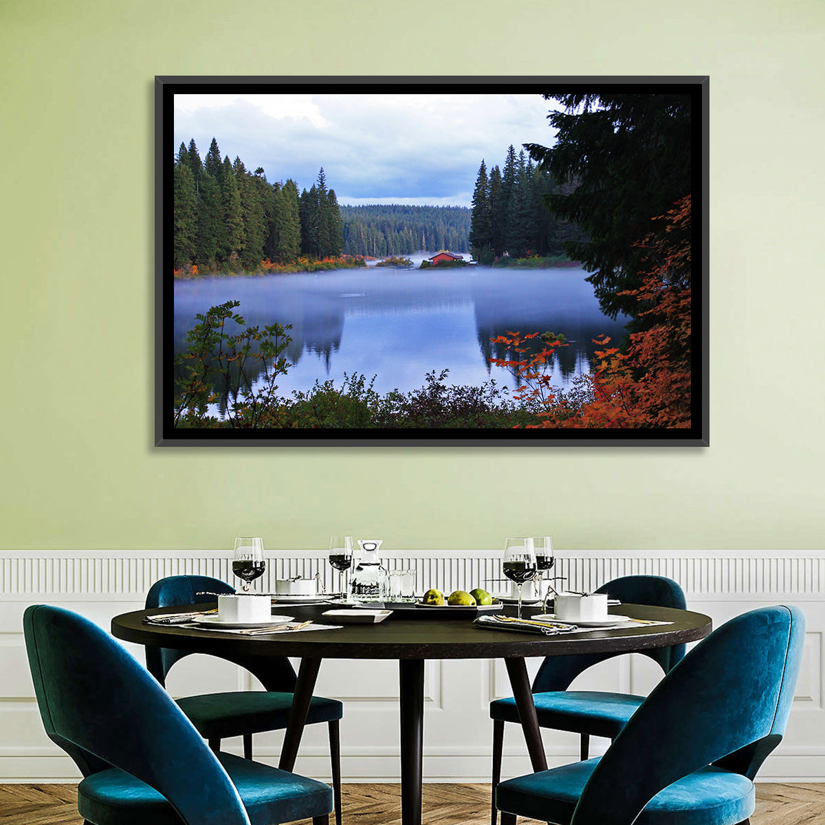 Lynn County Lake Cabin Reflection Wall Art in a room, landscape