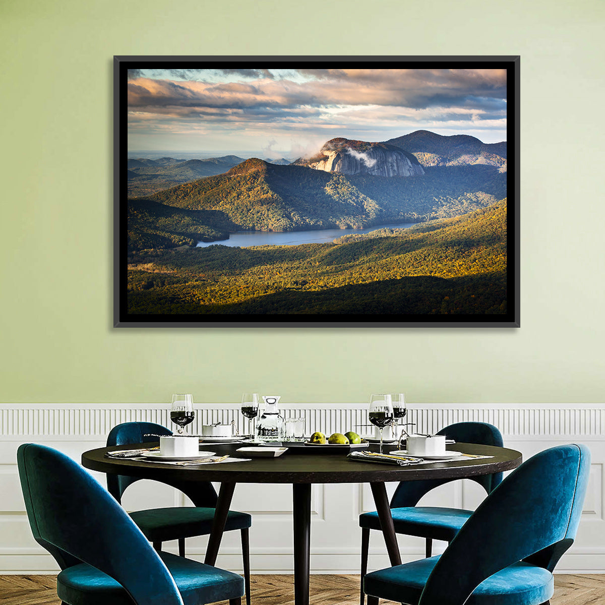 Table Rock Sunrise Over Looking Glass Rock Wall Art in a room, landscape