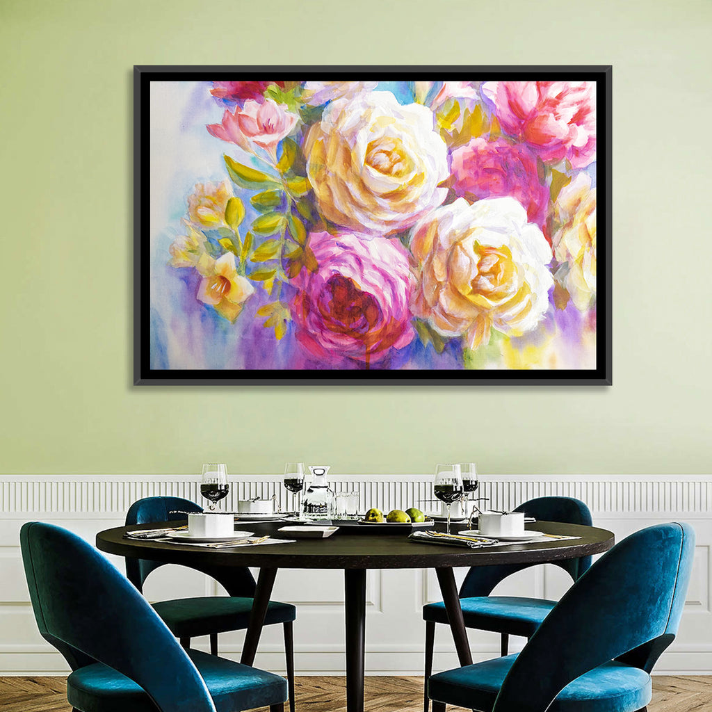 Layered Watercolor Rose Bouquet Wall Art