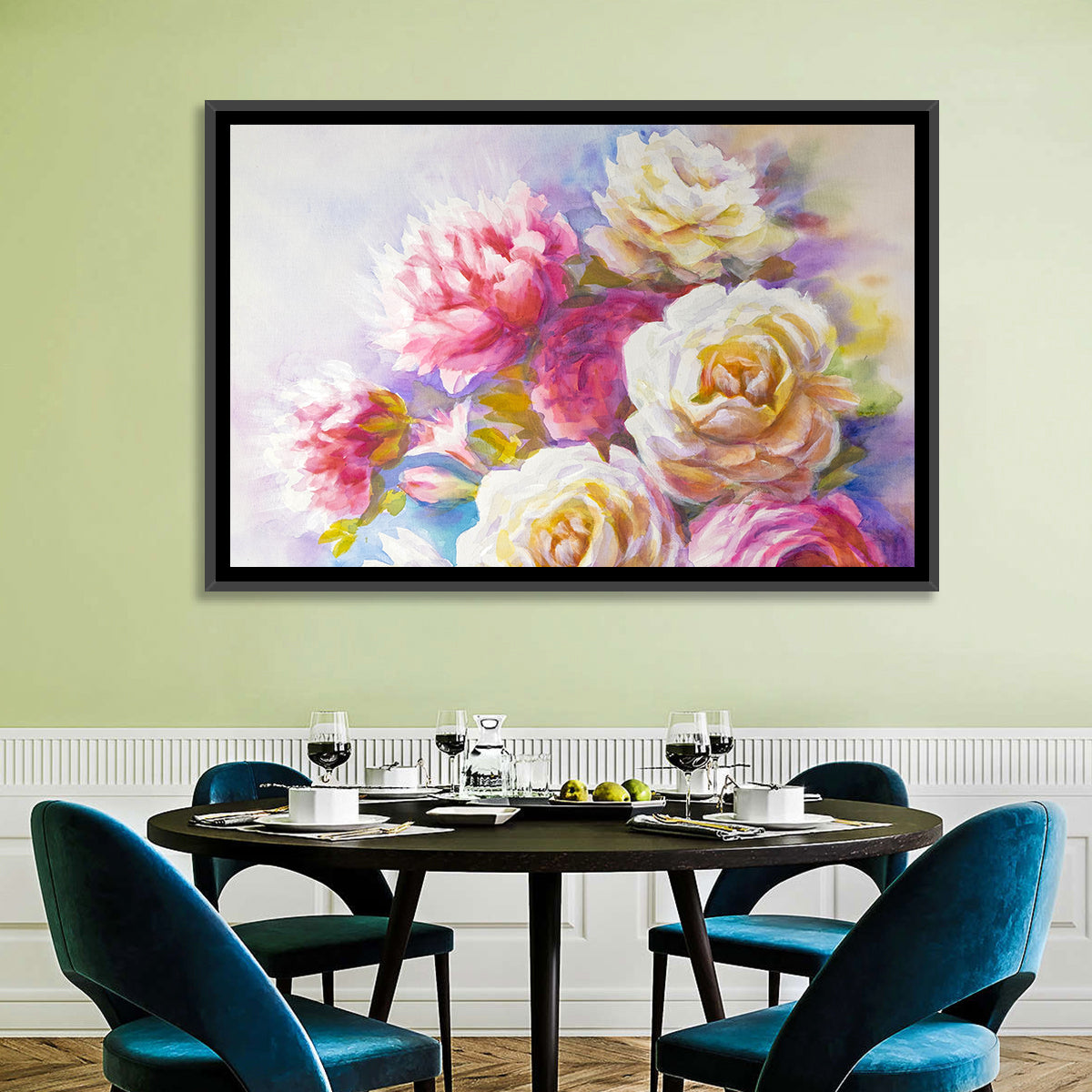 Watercolor Peony Bouquet Wall Art