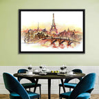 Eiffel Tower Watercolor at Dusk Wall Art
