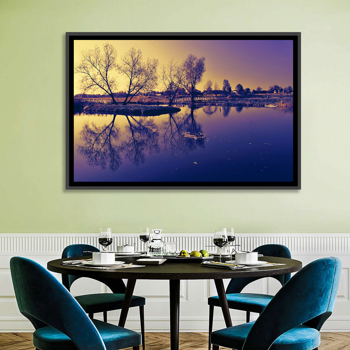 Winter Lake Morning Wall Art in a room, landscape