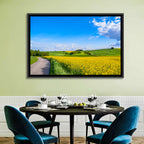Rapeseed Field Road Under Blue Sky Wall Art