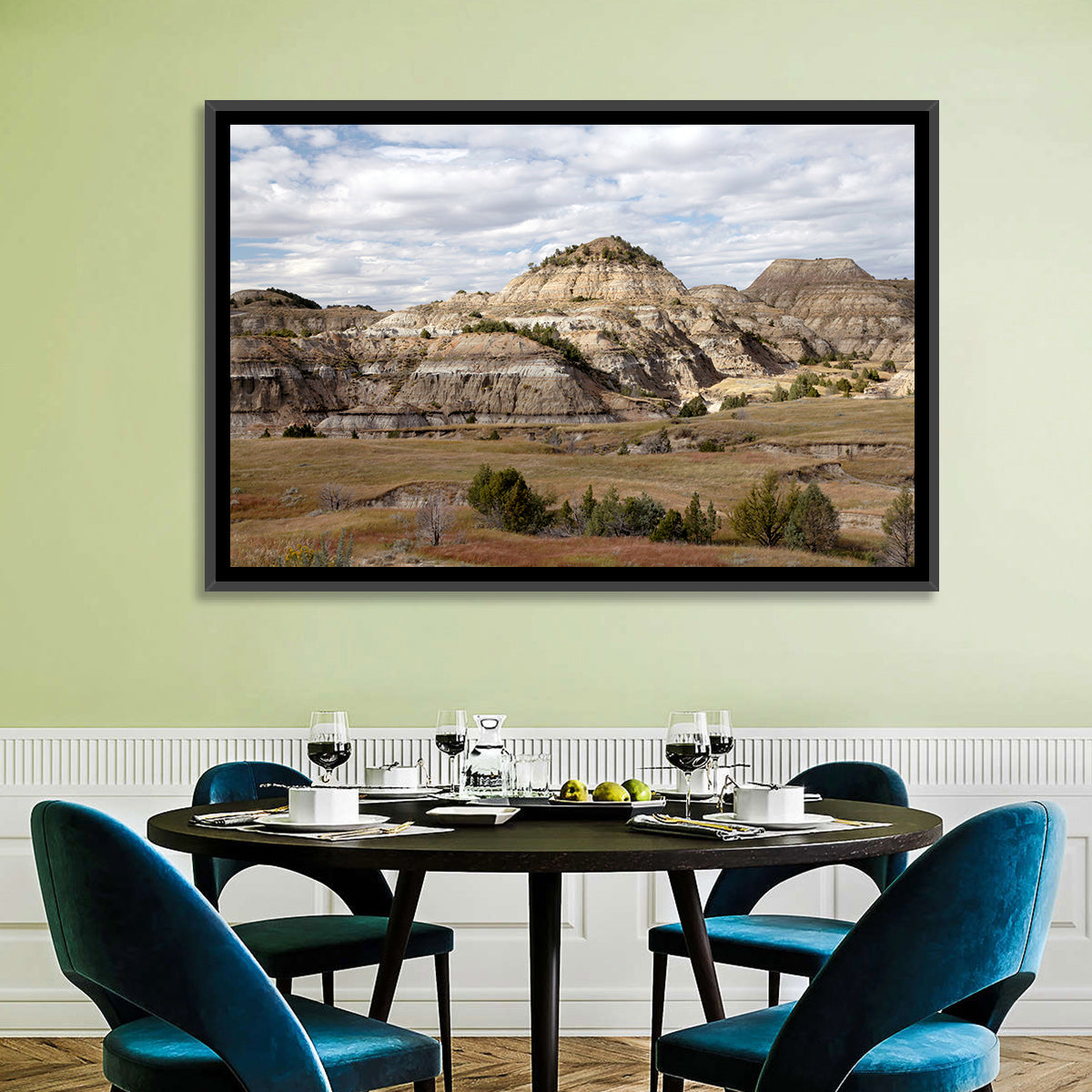 Theodore Roosevelt Badlands Vista Wall Art in a room, landscape
