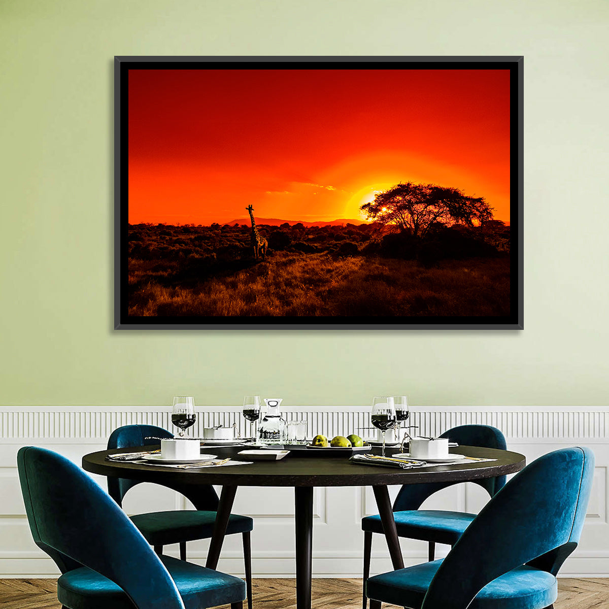 Savanna Sunset with Giraffe Wall Art