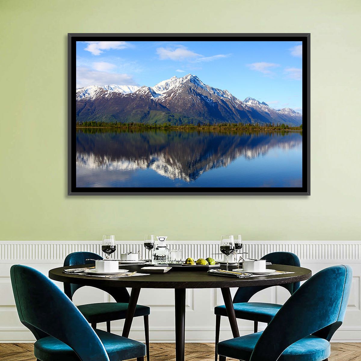 Pioneer Peak Reflected in Jim Lake Wall Art in a room, landscape