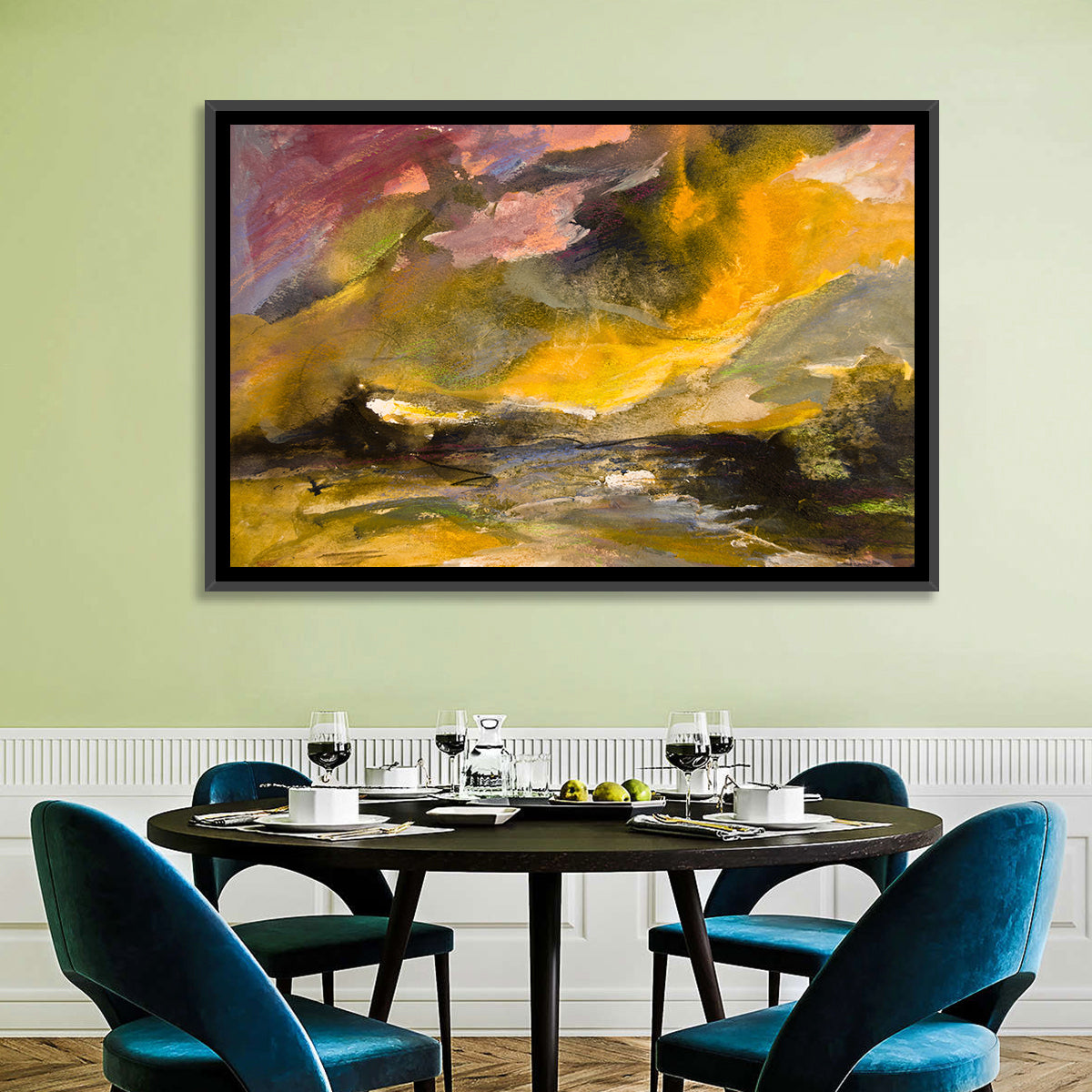 Coastal Storm Over Distant Water Wall Art in a room, landscape