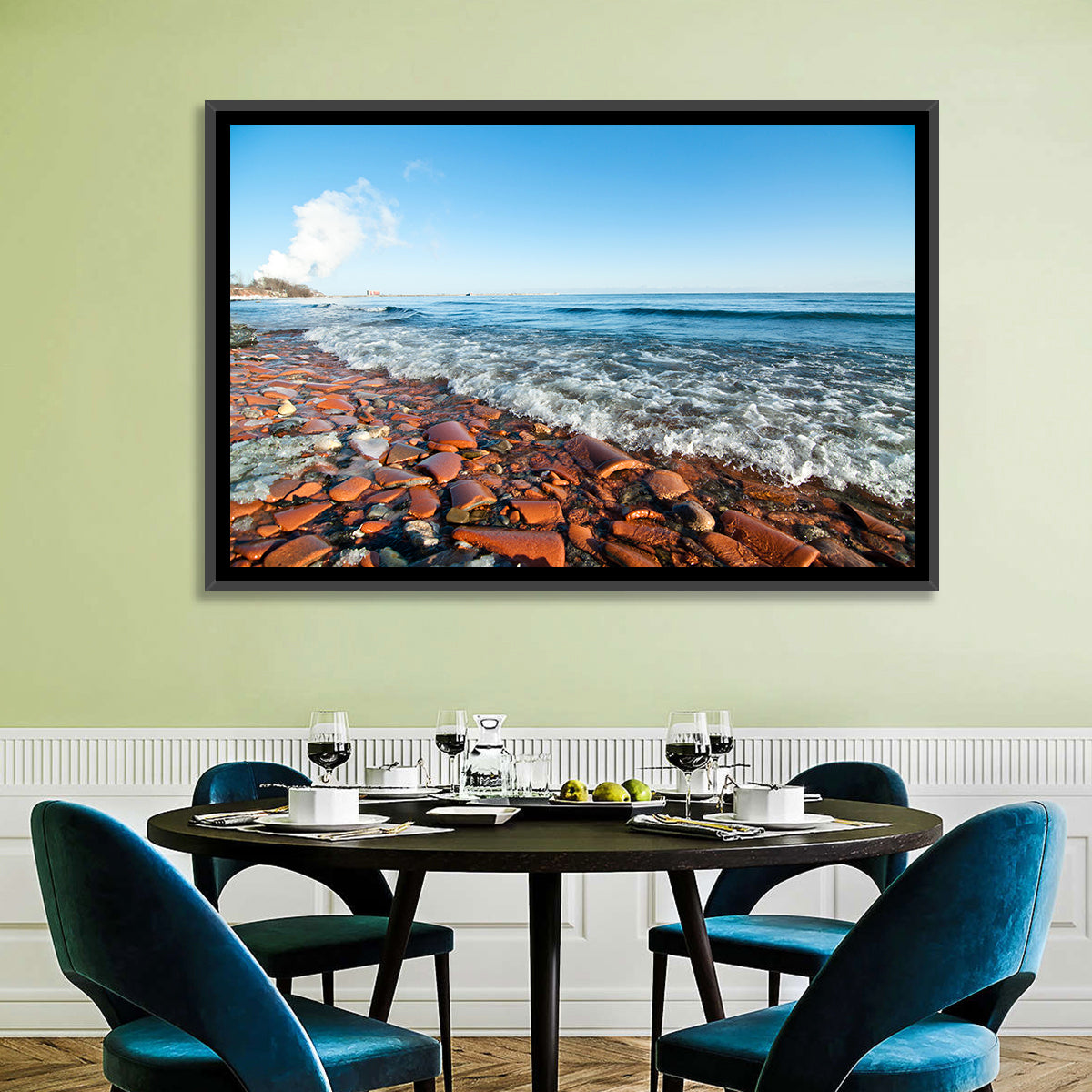 Lake Ontario Terracotta Shoreline Wall Art in a room, landscape