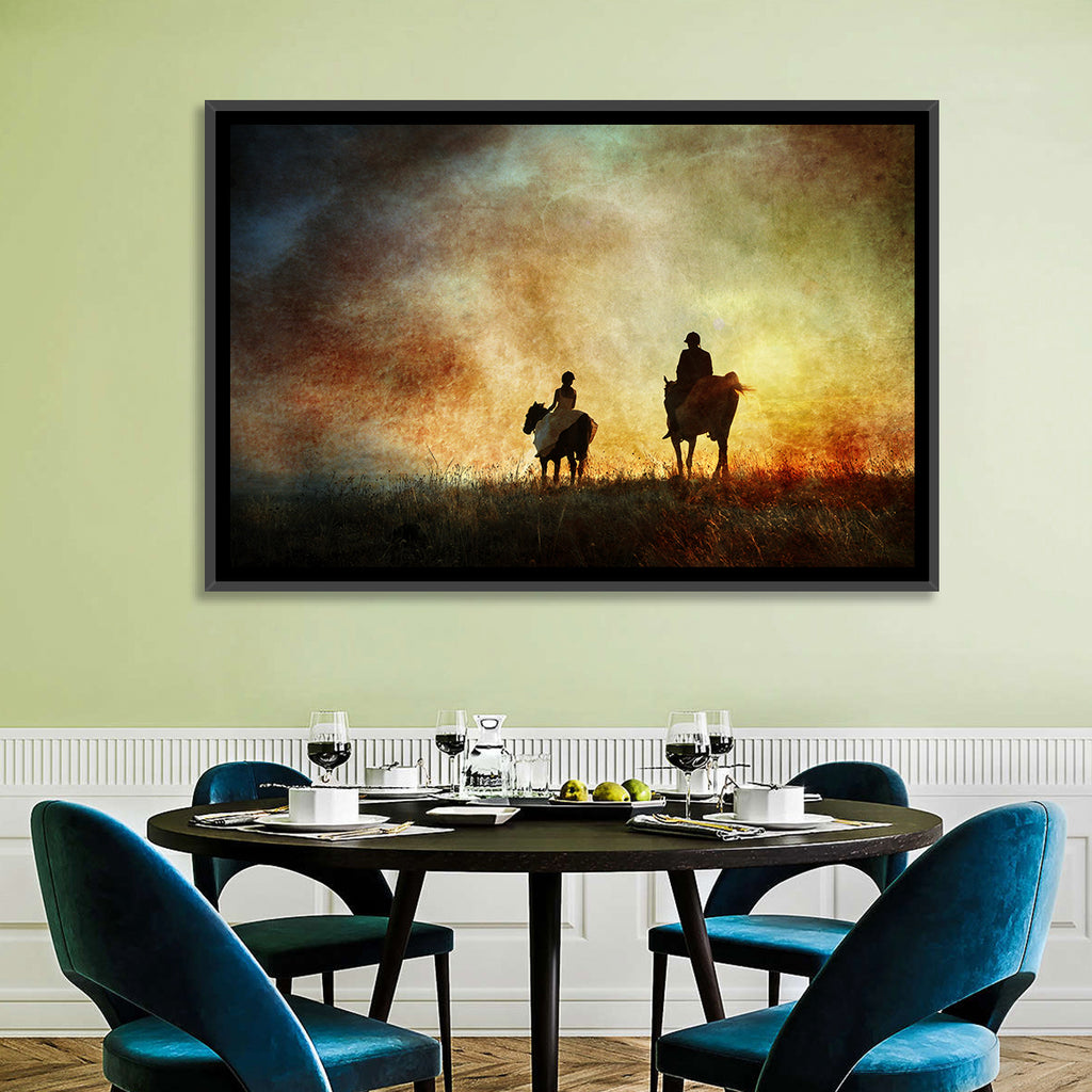 Silhouetted Horse Riders at Sunset Wall Art