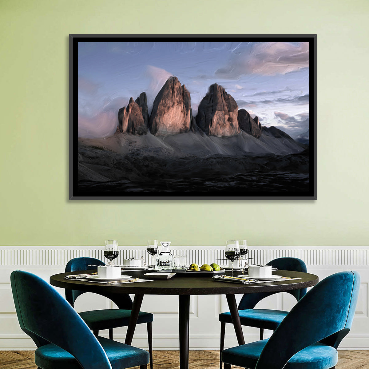 Tre Cime at Dusk Wall Art in a room, landscape