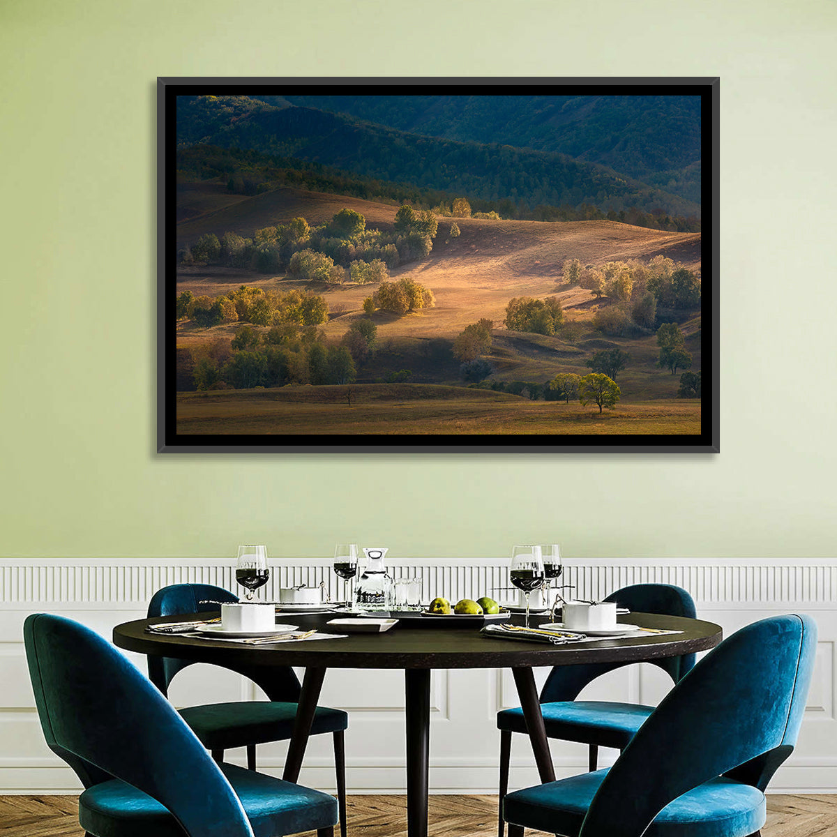 Bashang Plateau Golden Hour Wall Art in a room, landscape
