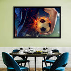 Fiery Soccer Ball and Blue Jersey Player Wall Art