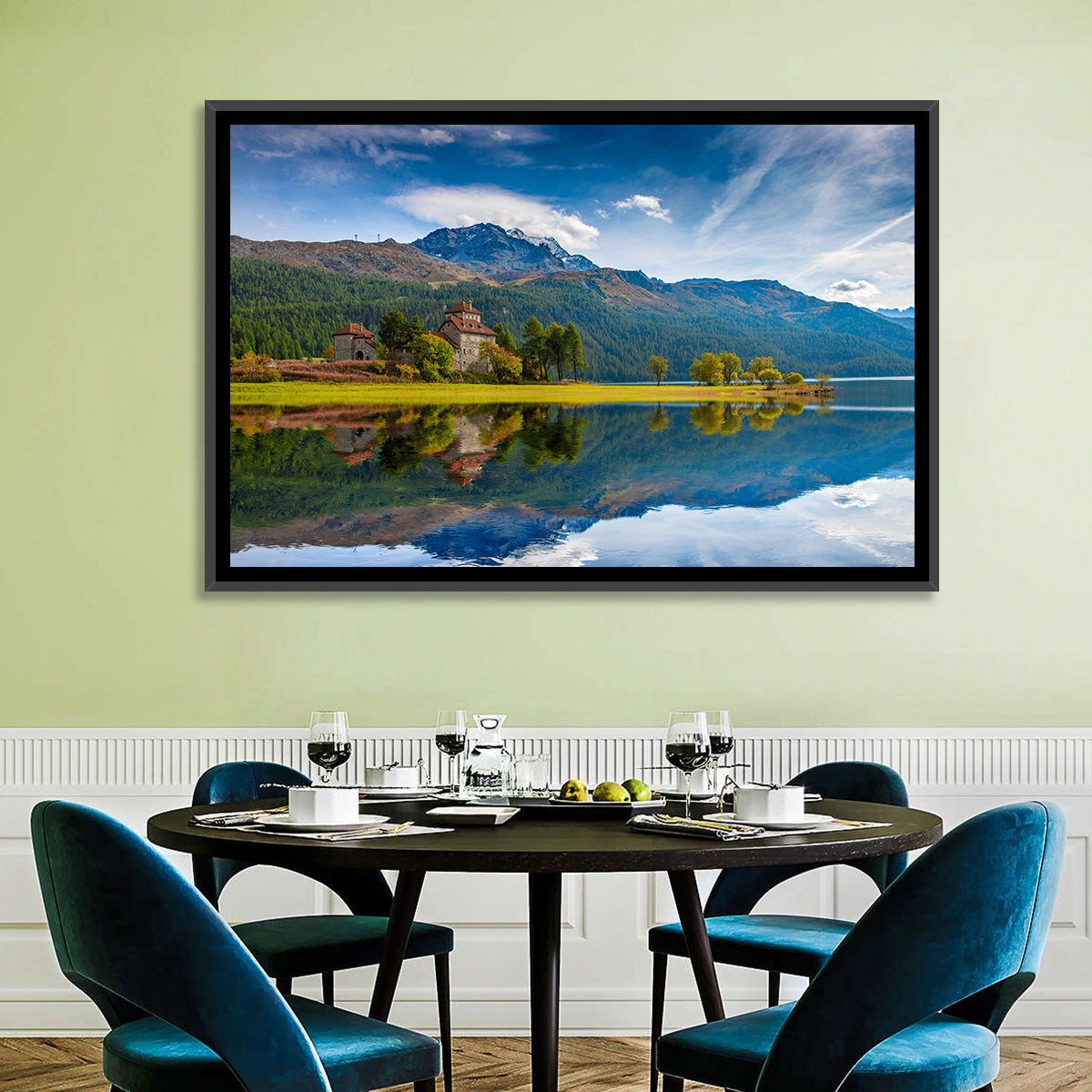 Lake Silvaplana with Crap Da Sass Wall Art in a room, landscape