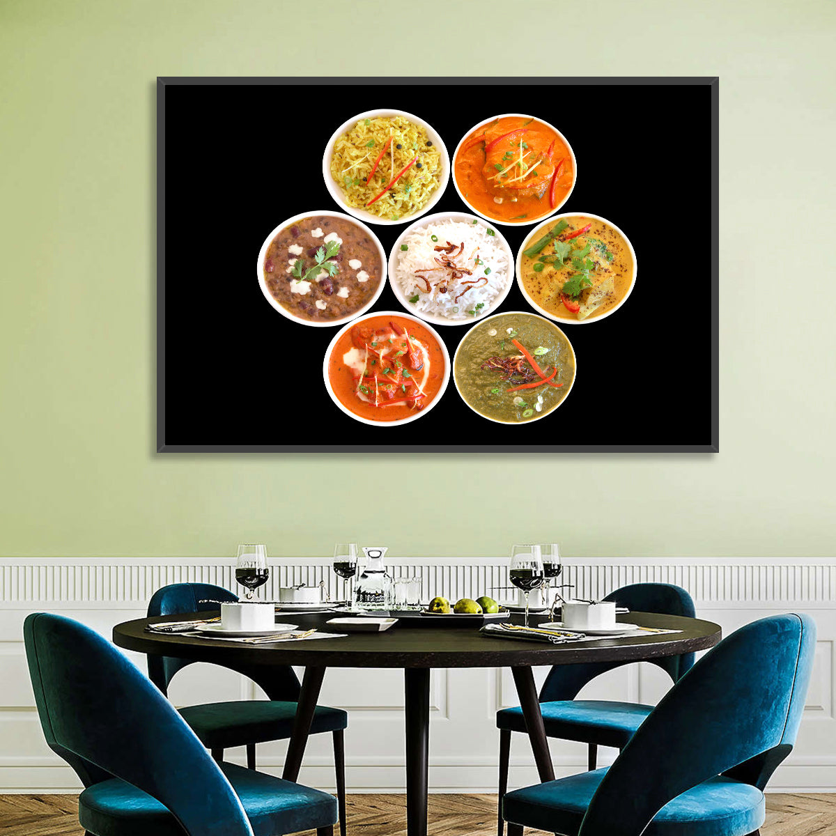 Six Indian Curry Bowls Wall Art in a room, landscape