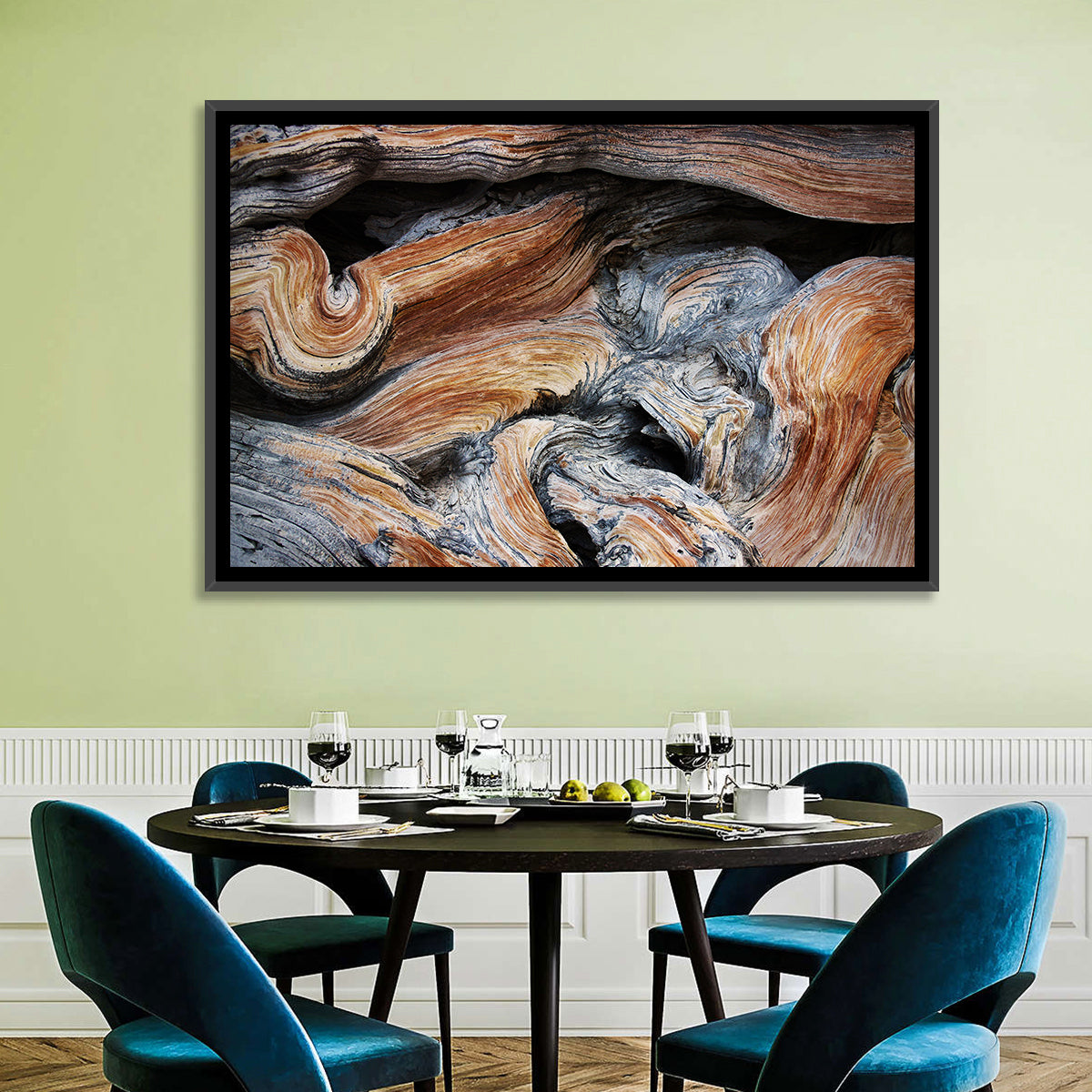 Juniper Wood Texture Wall Art in a room, landscape