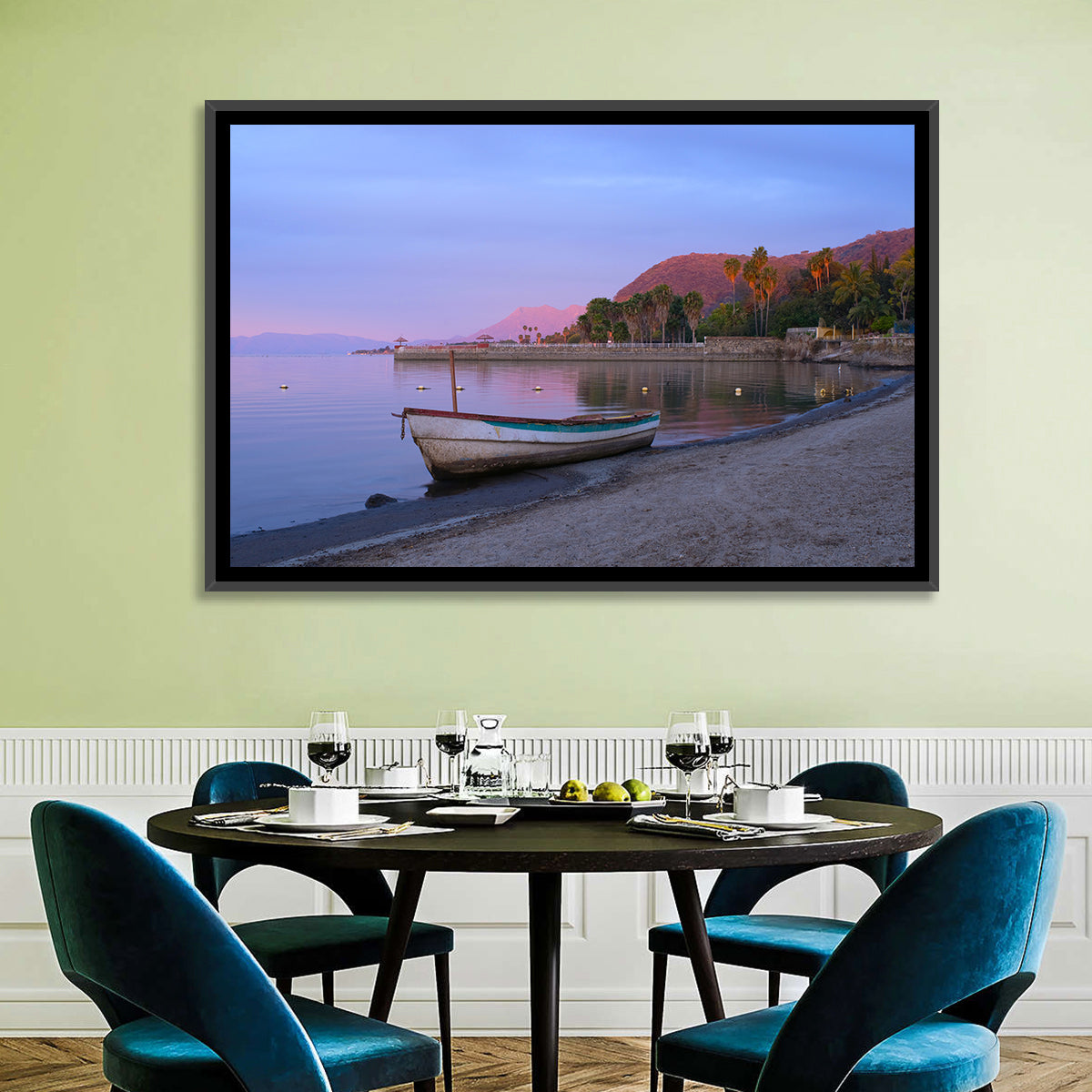 Lake Chapala Shoreline at Dusk Wall Art in a room, landscape