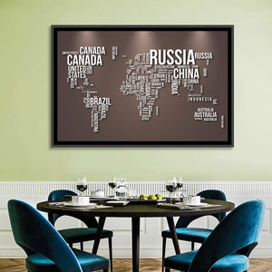 Text Based World Map Wall Art