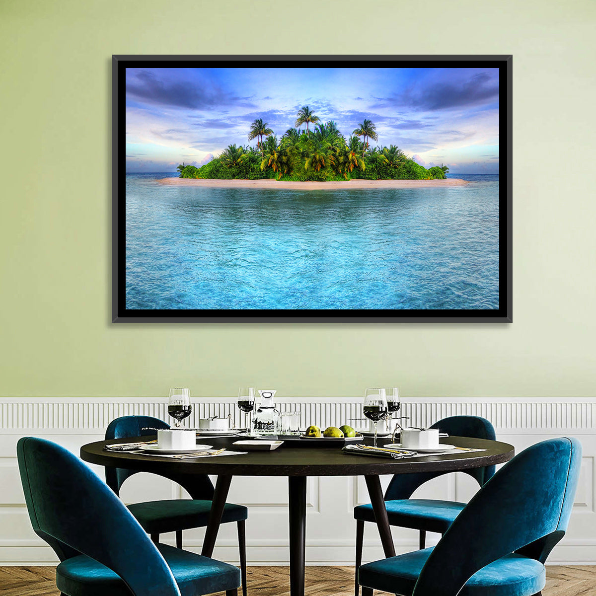 Mirrored Tropical Island Lagoon Wall Art