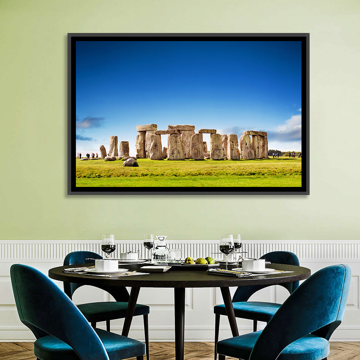 Stonehenge Under Blue Sky Wall Art in a room, landscape