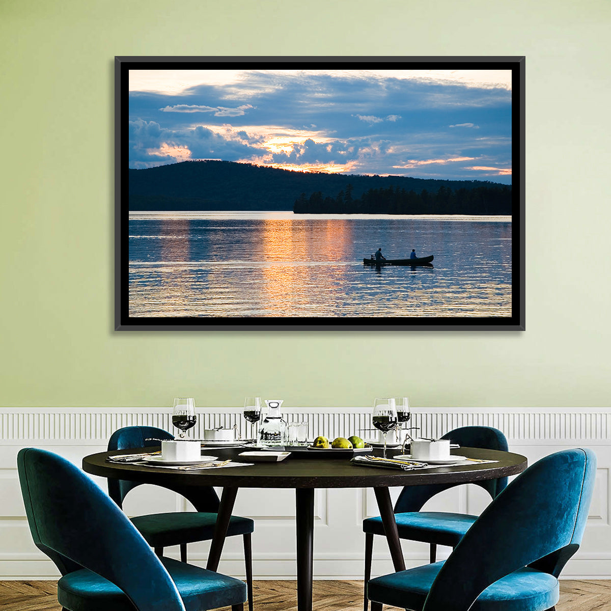 Moosehead Lake Sunset Wall Art in a room, landscape
