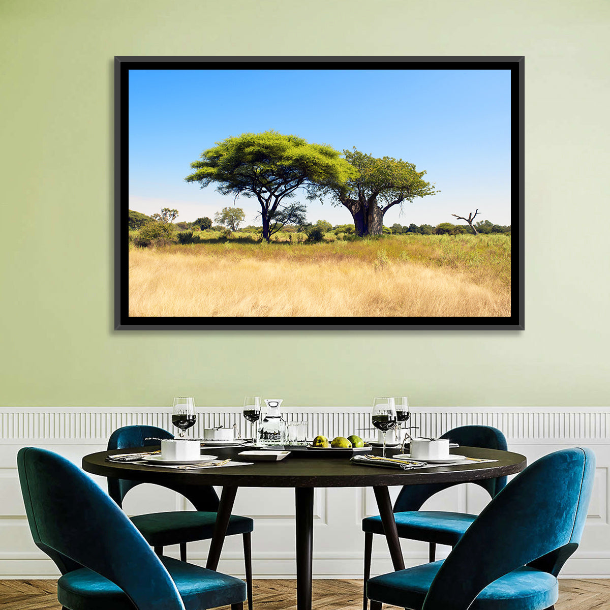 Acacia and Baobab Trees Wall Art in a room, landscape