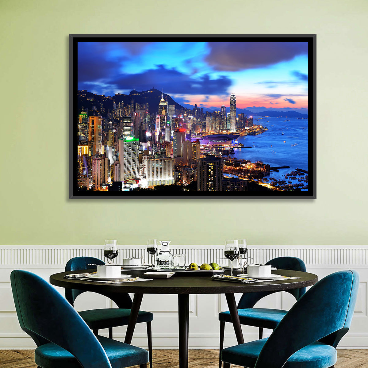 Victoria Harbour Skyline, Hong Kong Wall Art in a room, landscape