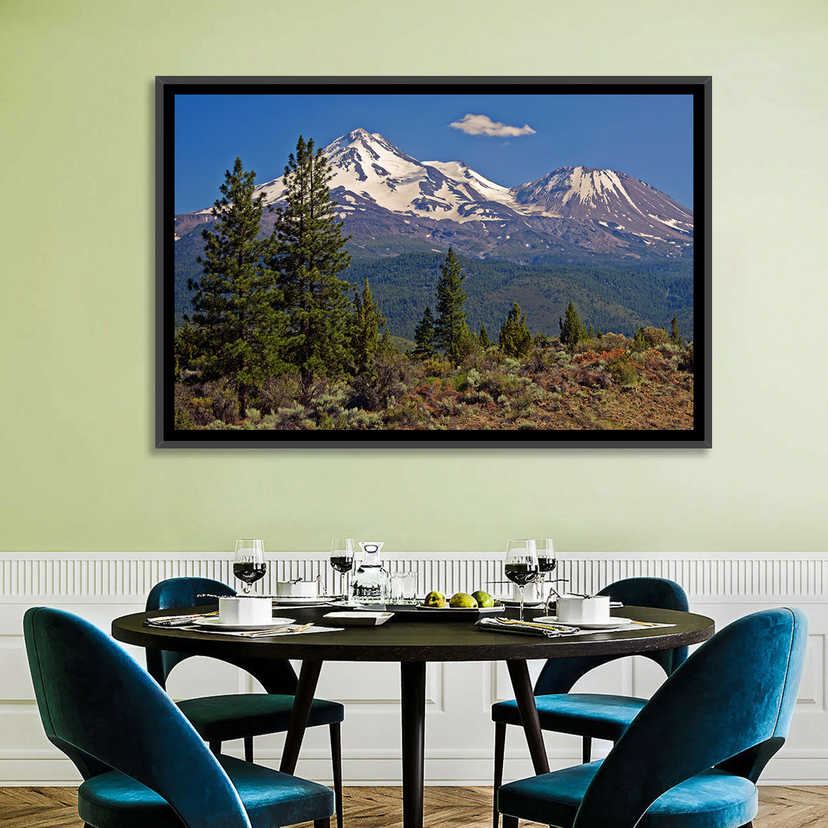 Mount Shasta Wall Art in a room, landscape