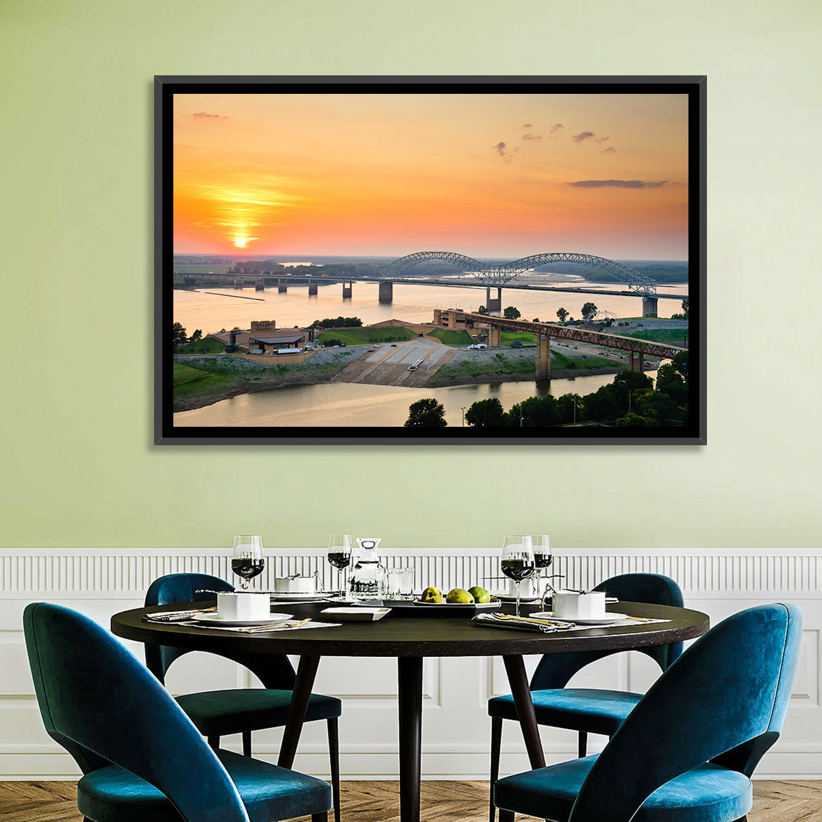 Hernando De Soto Bridge at Sunset Wall Art in a room, landscape