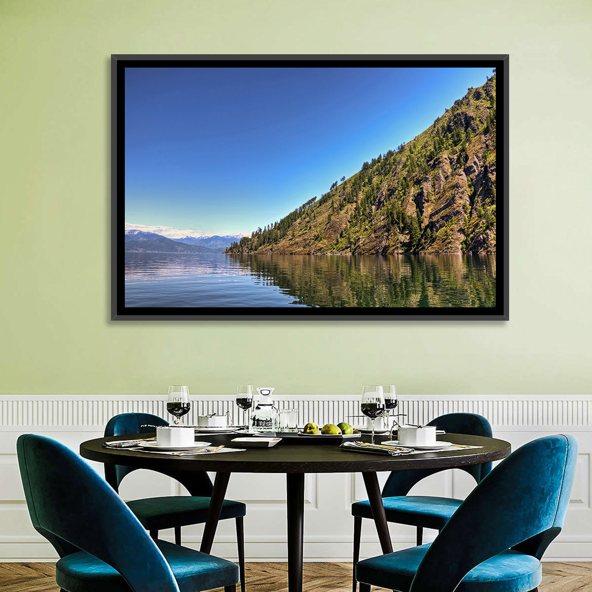 Monarch Mountains Lake Wall Art in a room, landscape