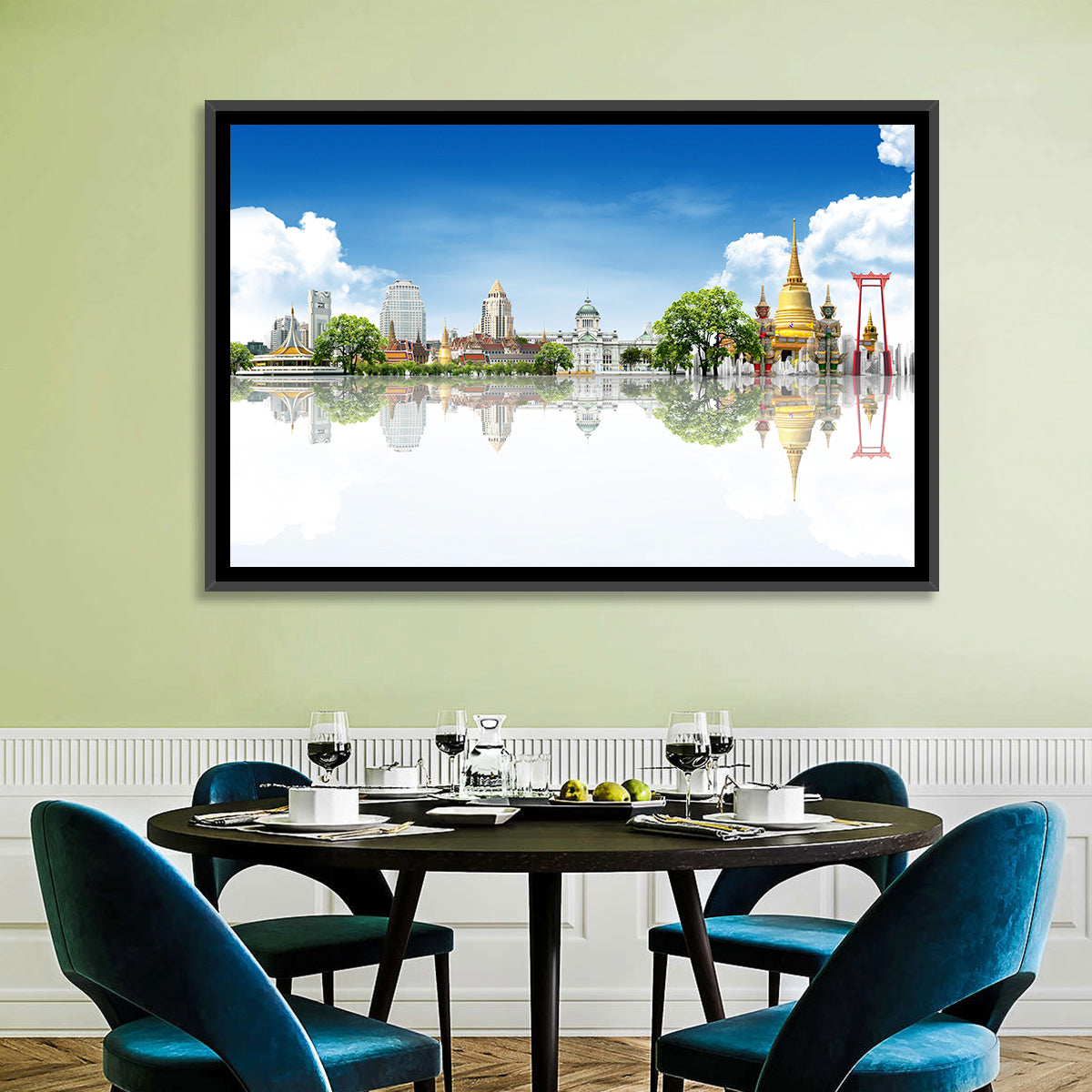 Bangkok Landmarks Reflection Scene Wall Art in a room, landscape