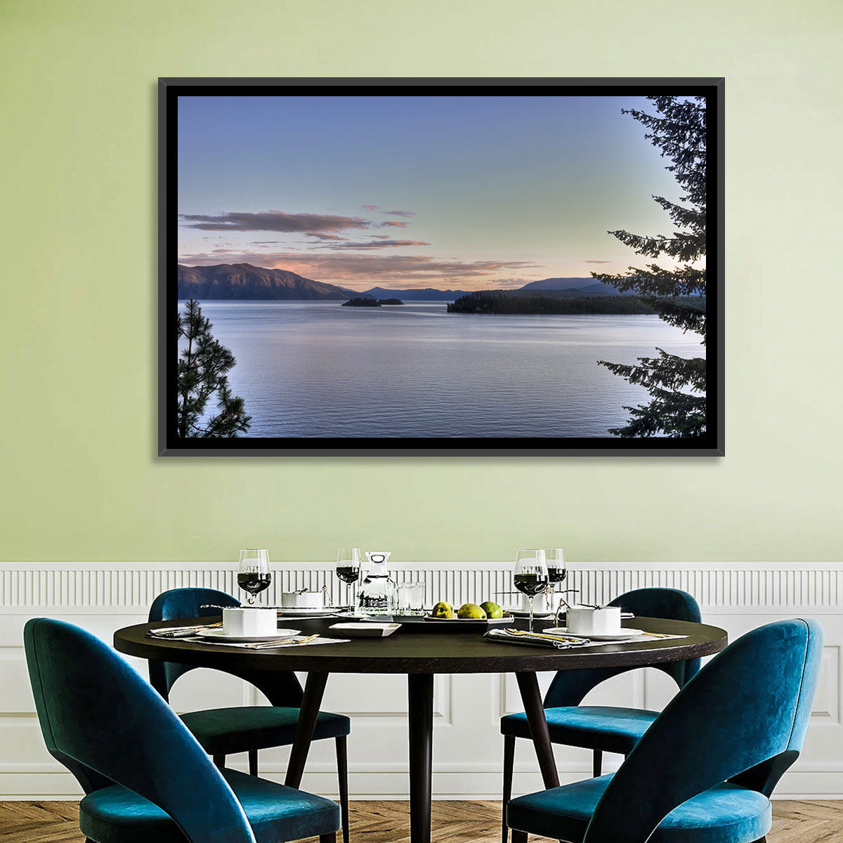 Lake Pend Oreille at Dusk Wall Art in a room, landscape