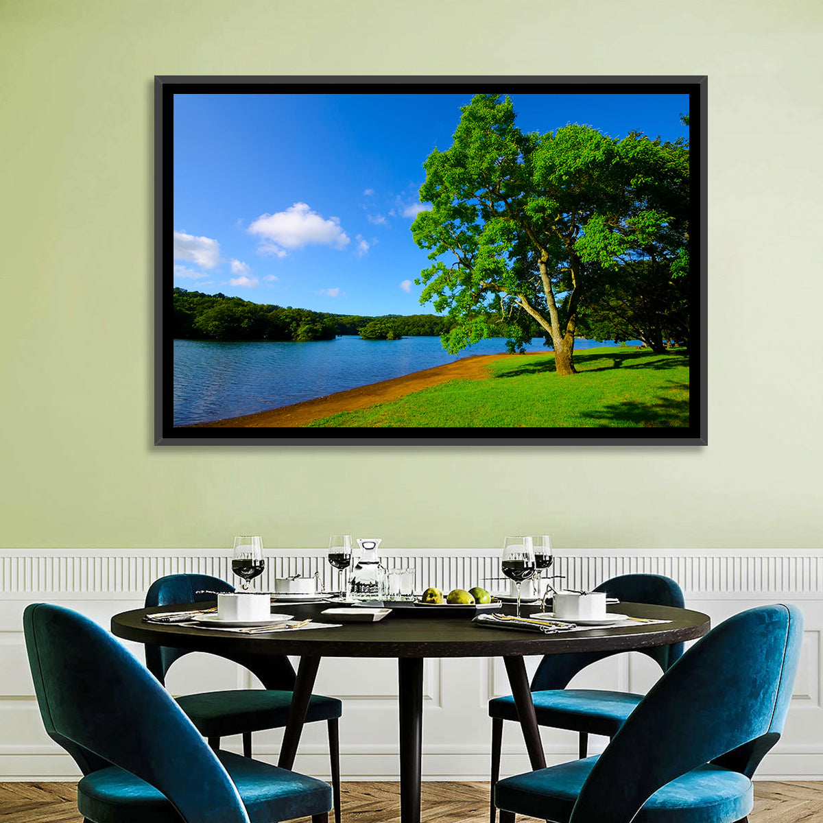 Lake Ippeki Solitary Tree Wall Art in a room, landscape