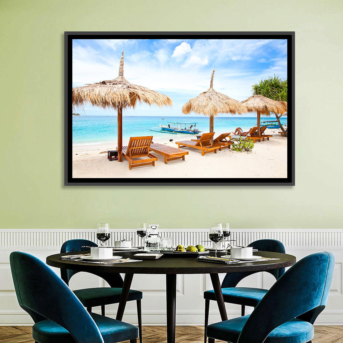 Gili Meno Beach with Thatched Umbrellas Wall Art in a room, landscape