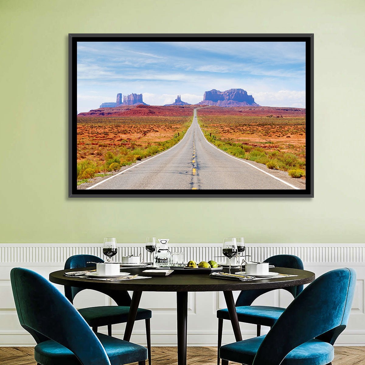 Highway 163 Into Monument Valley Wall Art in a room, landscape