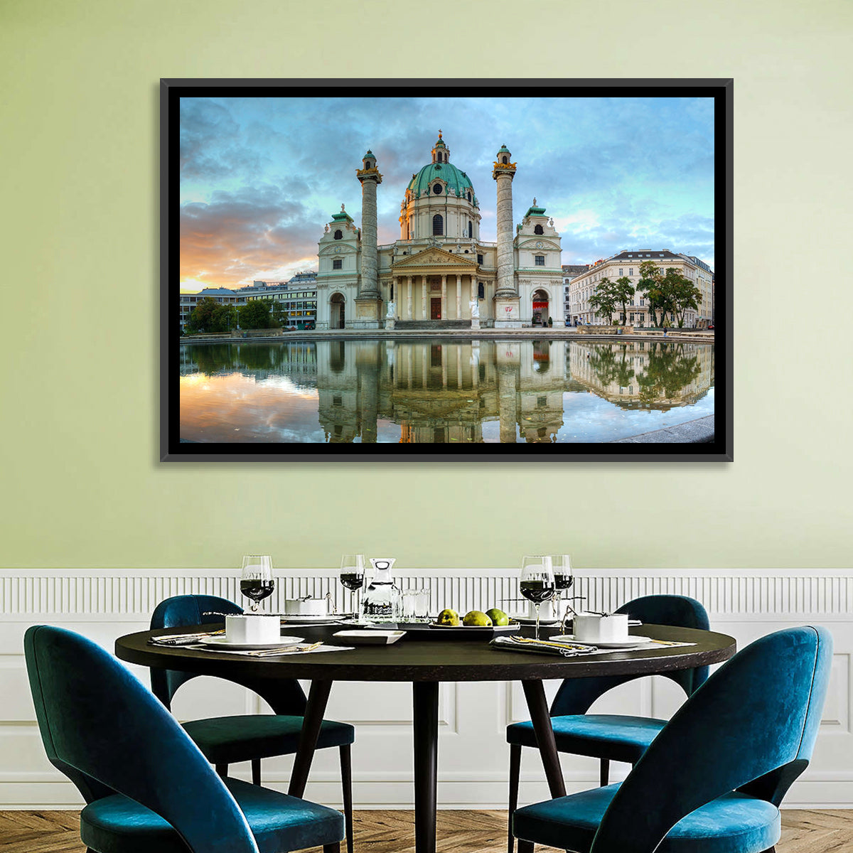 Karlskirche at Golden Hour Wall Art in a room, landscape