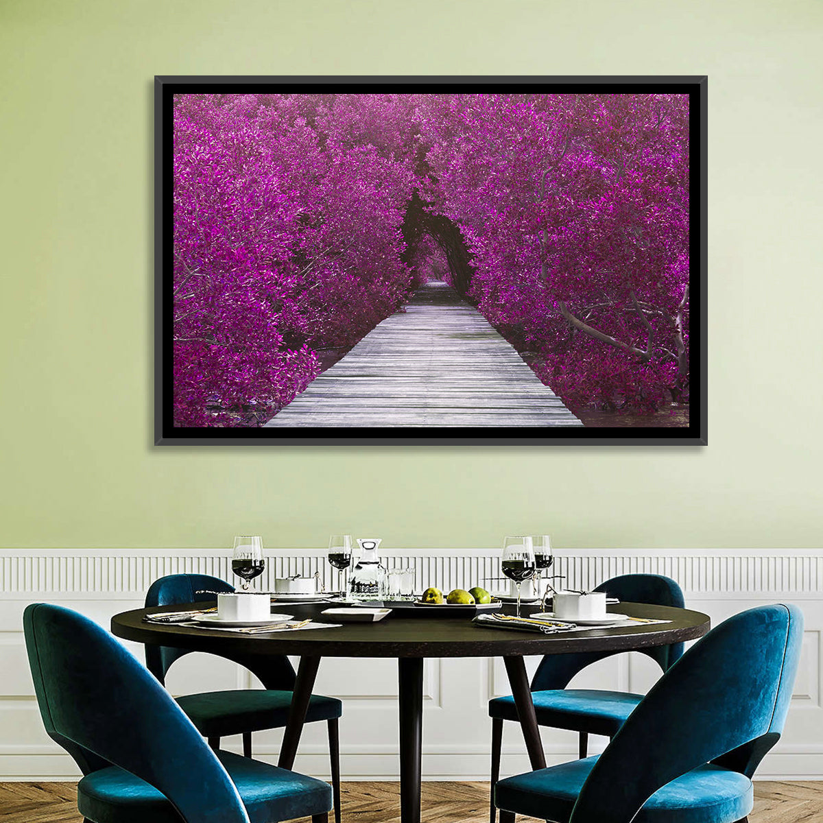 Magenta Mangrove Pathway Wall Art in a room, landscape
