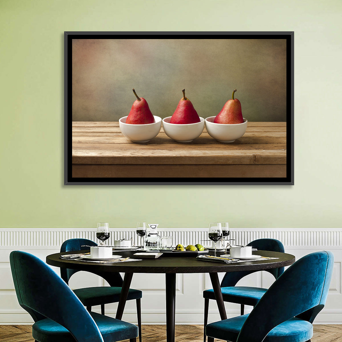 Three Red Pears in Bowls Wall Art