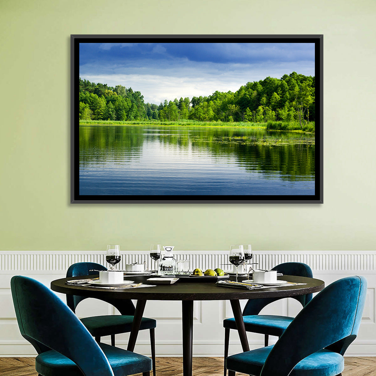 Mazury Forest Lake Wall Art in a room, landscape