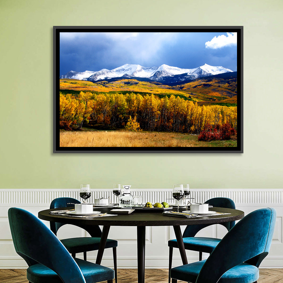 Crested Butte Autumn Mountains Wall Art in a room, landscape