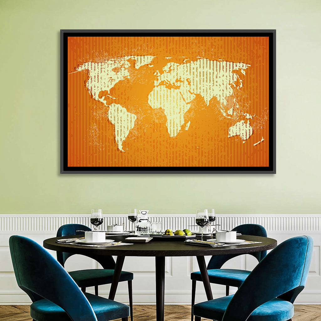Vintage Orange World Map Wall Art