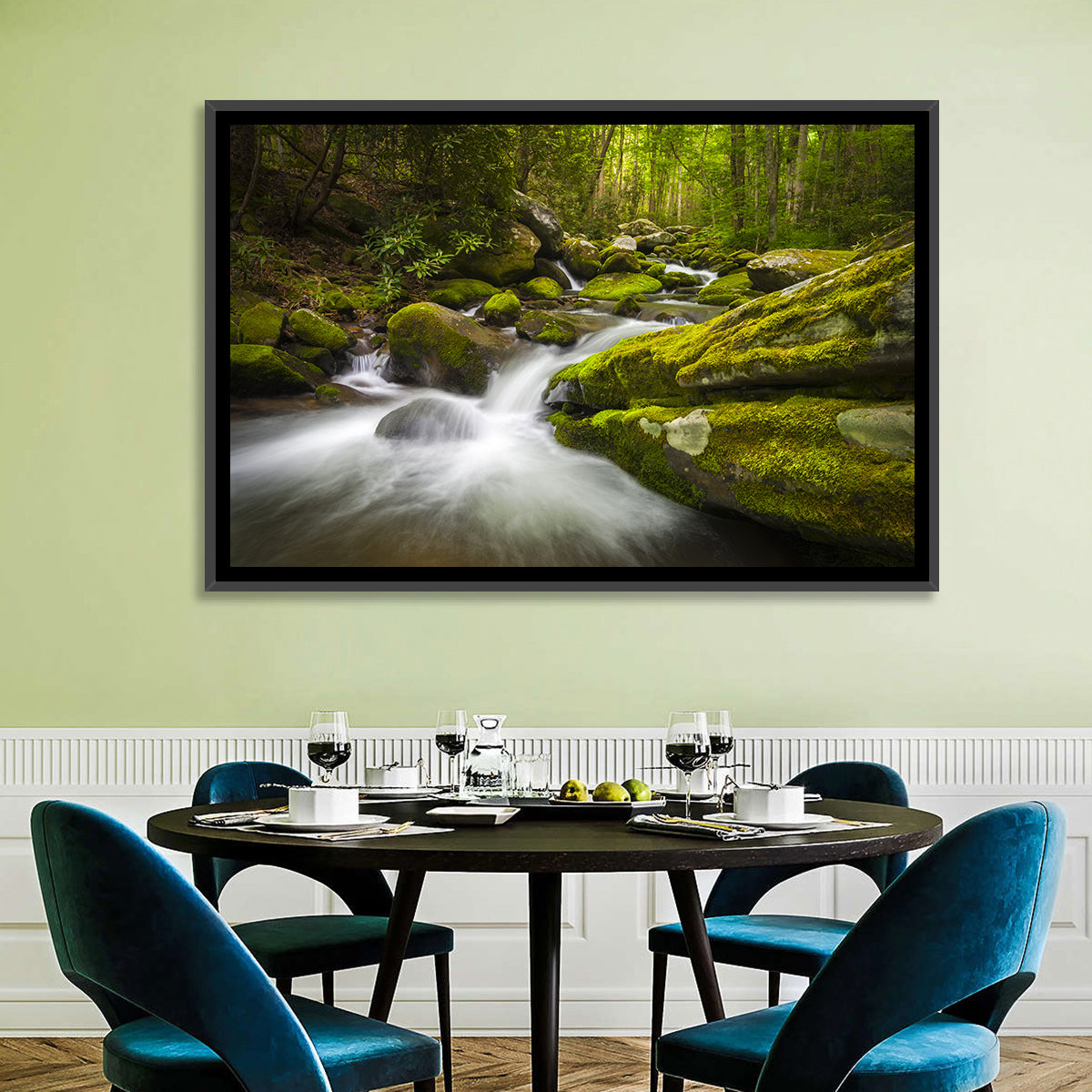 Gatlinburg Park Stream Wall Art in a room, landscape