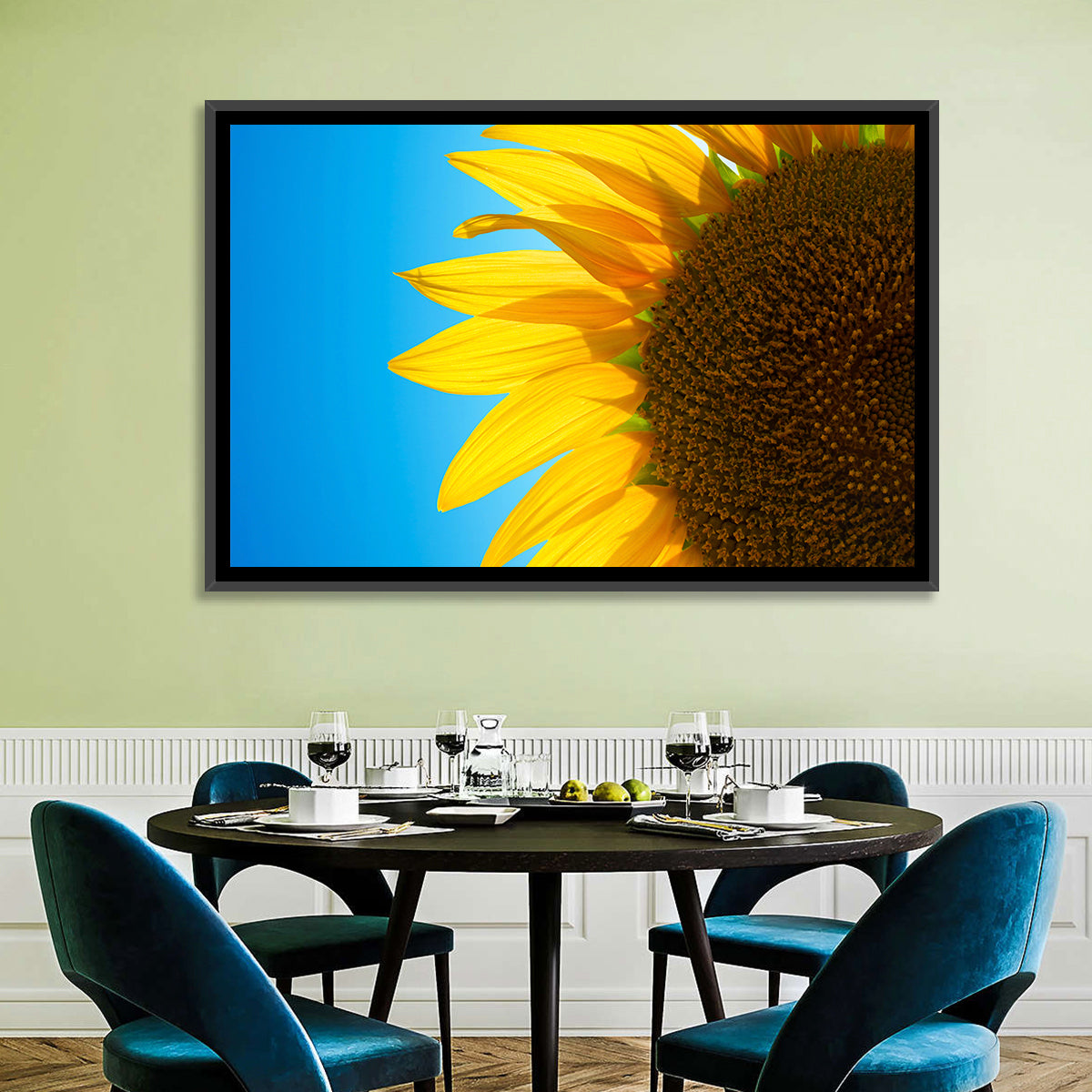 Sunflower Close-up Wall Art in a room, landscape