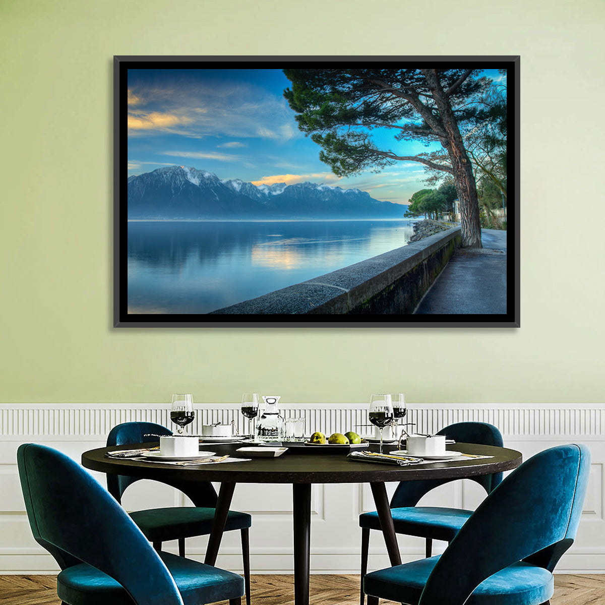 Lake Geneva View from Montreux Wall Art in a room, landscape