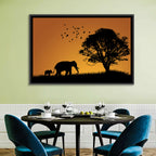 Elephant Family at Golden Sunset Wall Art